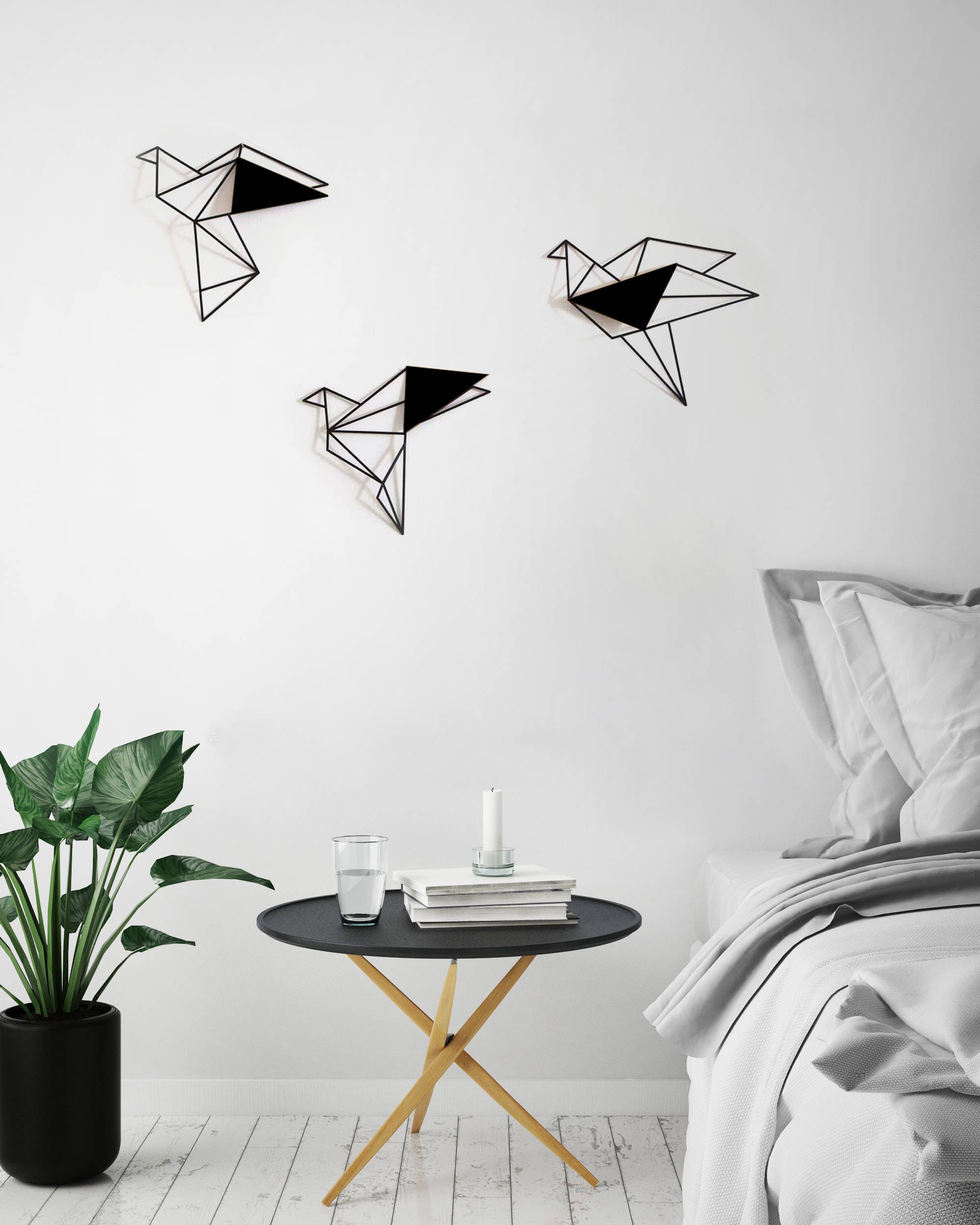 Set of 3 Wall Art Black Birds Metal Home Decor Minimalist Etsy