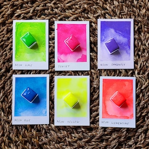 Neon set handmade watercolor paint by P