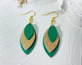 Green "petal" leather earrings - earrings - leather jewelry - leather