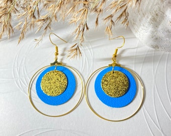 Blue leather hoop earrings - earrings - hoops - leather jewelry - leather