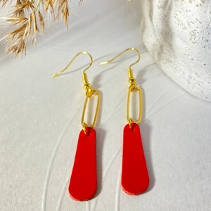 Dangling leather earrings earrings leather jewelry leather 2- Rouge/doré