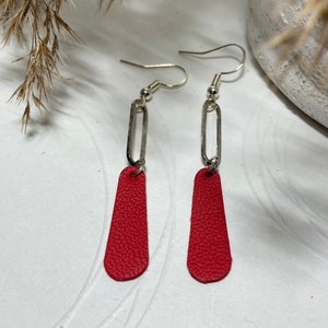 Dangling leather earrings earrings leather jewelry leather 10- Rouge/argent