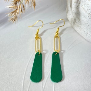 Dangling leather earrings earrings leather jewelry leather 4- Vert/doré