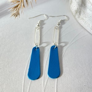 Dangling leather earrings earrings leather jewelry leather 1- Bleu/argent