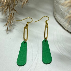 Dangling leather earrings earrings leather jewelry leather 9- Vert/doré