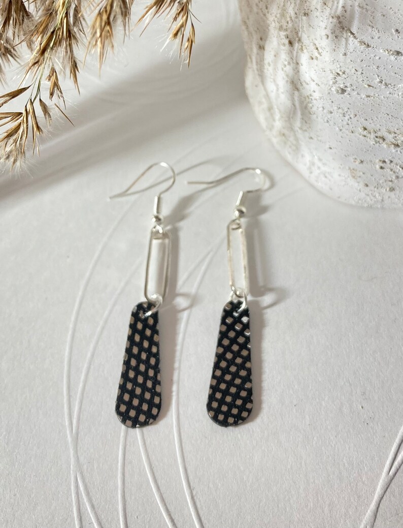 Dangling leather earrings earrings leather jewelry leather 6- Noir/argent