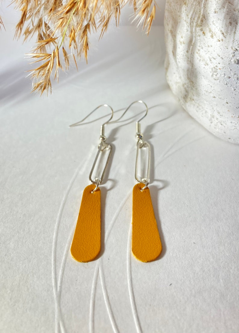 Dangling leather earrings earrings leather jewelry leather 7- Jaune/argent