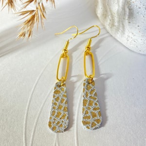 Dangling leather earrings earrings leather jewelry leather 3- Blanc/doré