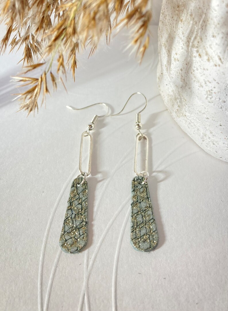 Dangling leather earrings earrings leather jewelry leather 5- Bleu gris/argent