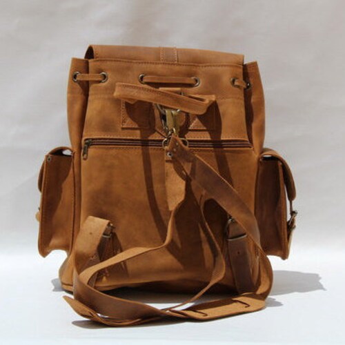 Leather Backpack with 3 pockets waxed brown light,Size medium, Professional Backpack, shops Laptop Backpack, Classic backpack, Genuine Leather