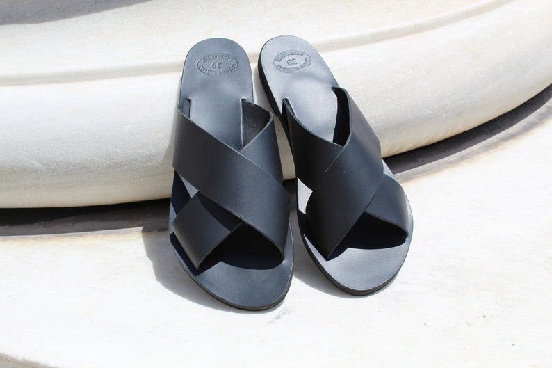 black flat criss cross sandals