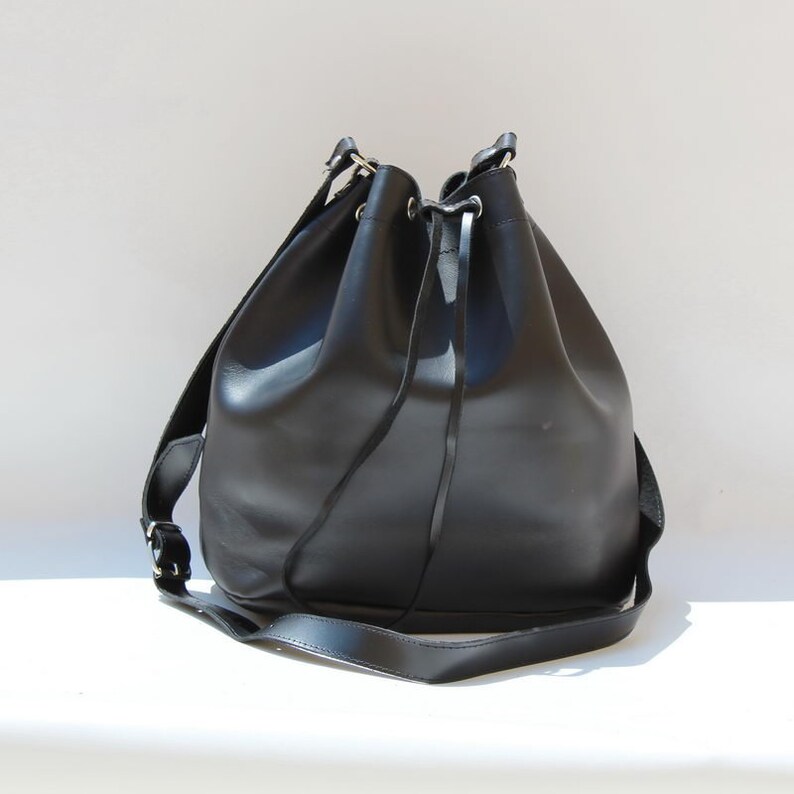 LEATHER BUCKET BAG Black Size Large Leather Shoulder Bag Etsy