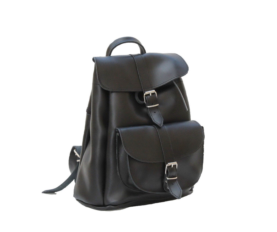 Leather Backpack With 1 Pocket Black Women Bags Size Medium - Etsy