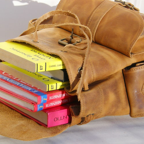 Leather Backpack with 3 pockets waxed brown light,Size medium, Professional Backpack, shops Laptop Backpack, Classic backpack, Genuine Leather