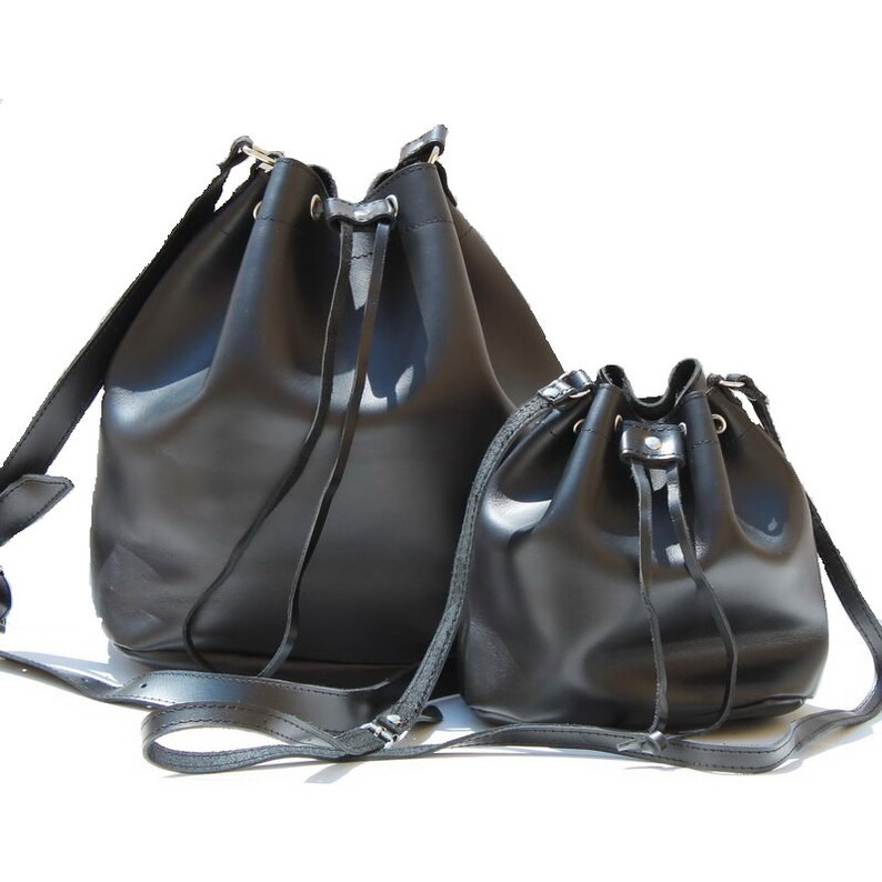 LEATHER BUCKET BAG Black Size Large Leather Shoulder Bag Etsy