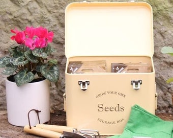 Seed Packet Storage Tin Gift For Gardeners Vintage Cream