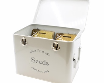 Vintage Style Seed Packet Storage Tin: Grey Metal Garden Organizer