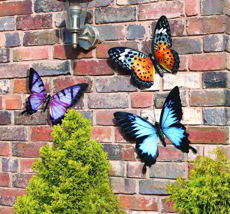 Large Metal Butterfly Wall Art Set of 3 Etsy UK