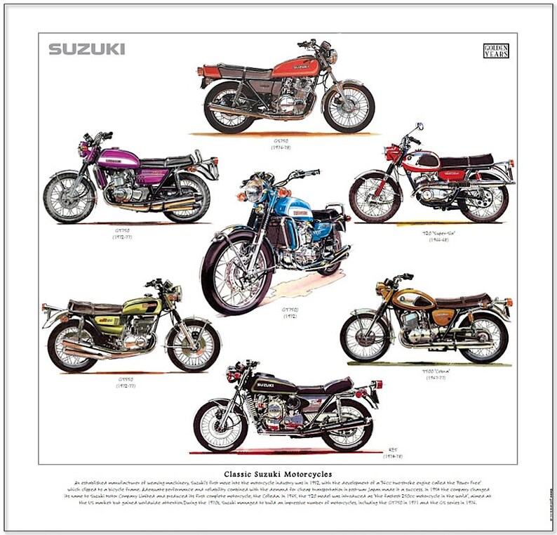 CLASSIC SUZUKI MOTORCYCLES Fine Art Print GT750 GS750 T500 Etsy