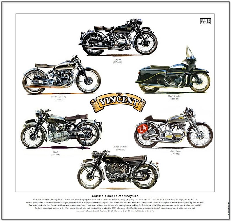 CLASSIC VINCENT MOTORCYCLES Fine Art Print black Shadow Etsy