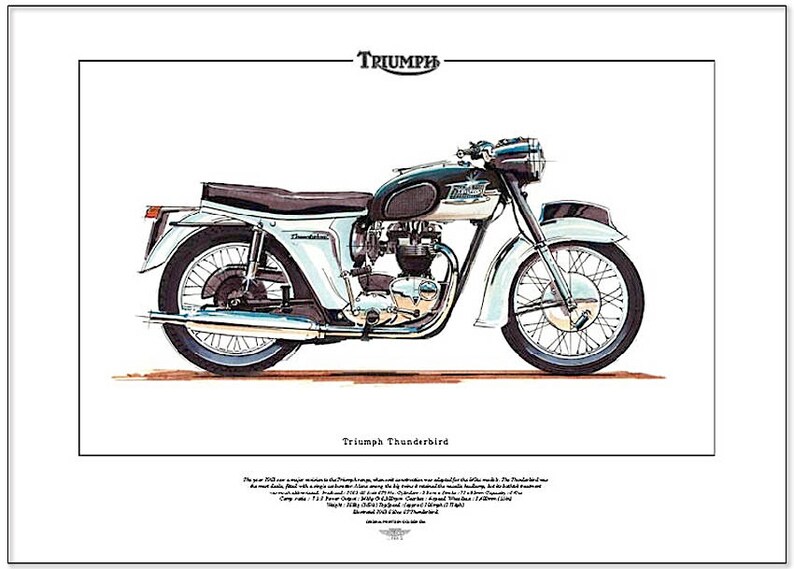 Triumph Thunderbird Motorbike Art Print 650cc 6t Classic Etsy