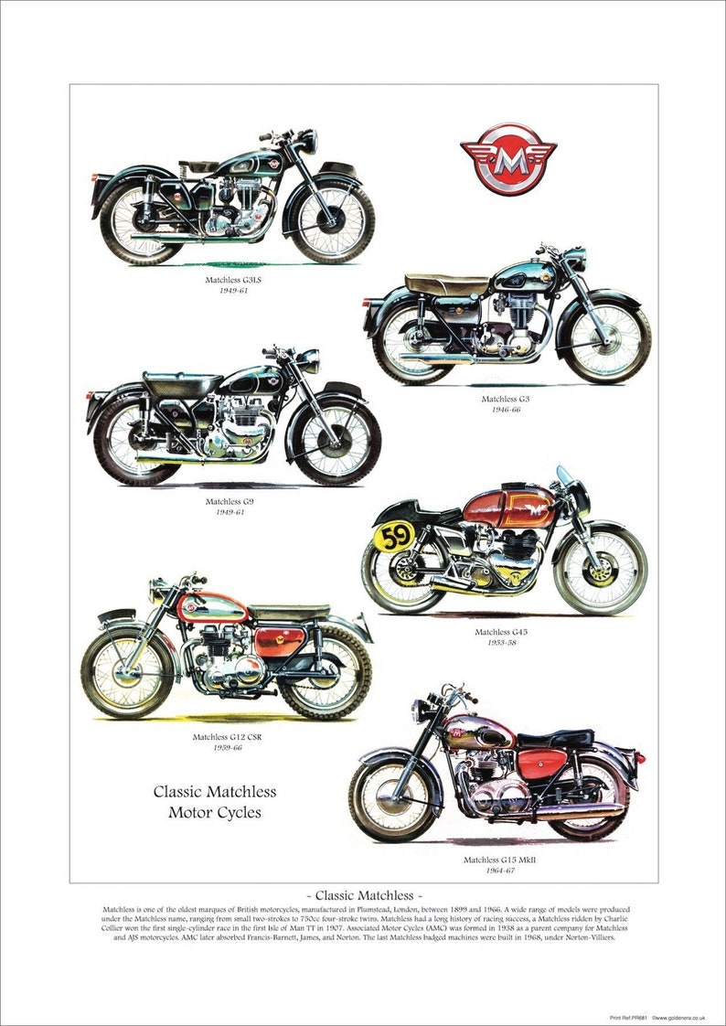 Classic MATCHLESS MOTORCYCLES Fine Art Print A3 size G3 LS | Etsy