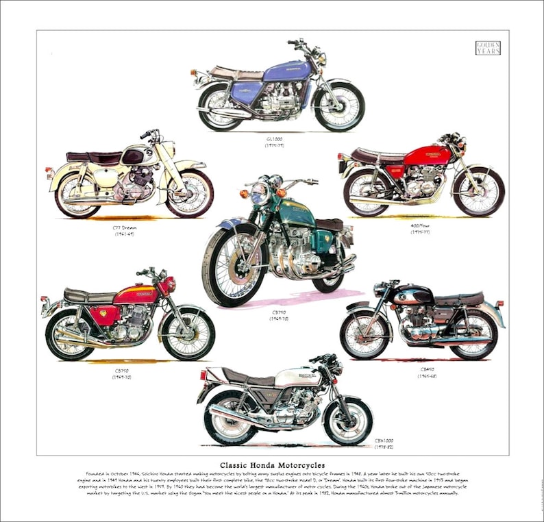 CLASSIC HONDA MOTORCYCLES Fine Art Print GL1000 CBX1000 Etsy