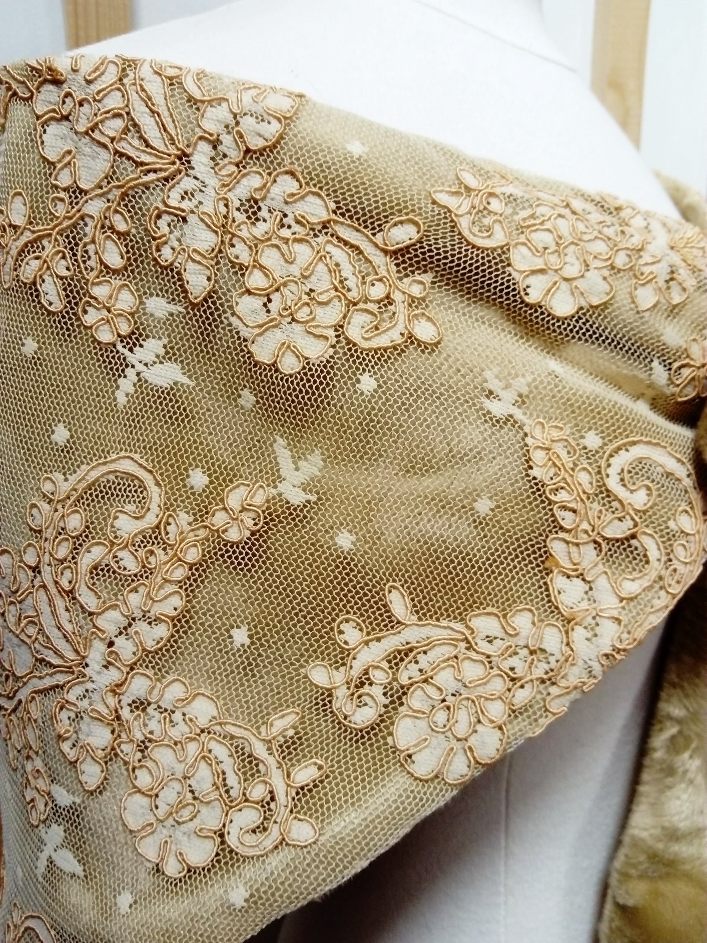 Faux fur and bronze lace shoulder cover Etsy