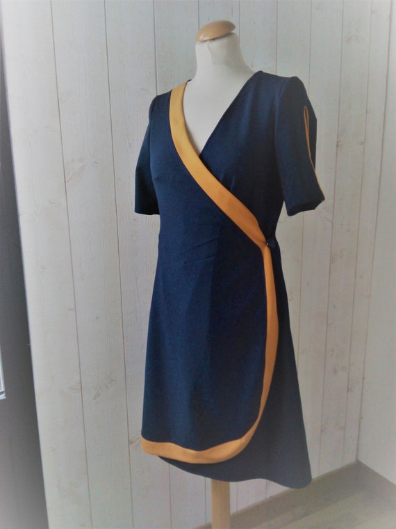 mustard and navy blue dress