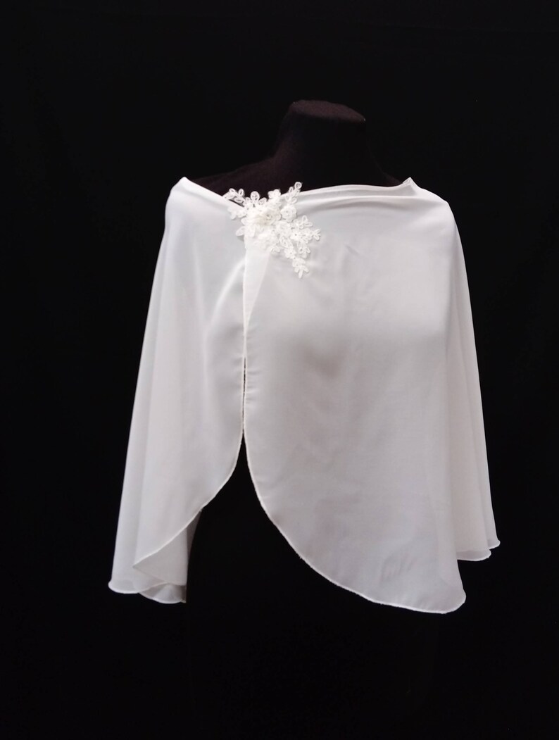 Manteau Cape De Mariée En Mousseline De Soie - Blanc Ivoire - Longs Châles Haut/bas - Tailles Sur Mesure