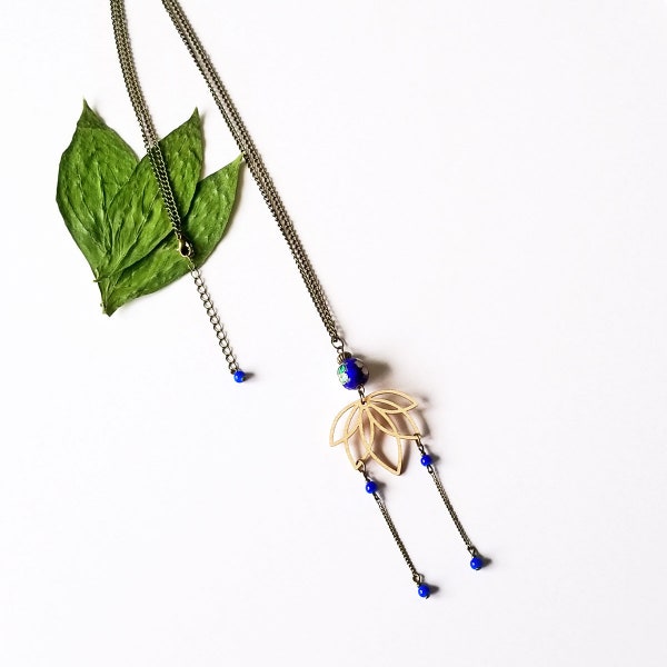 Collier sautoir bois - fleur de lotus - bijou japonais - personnalisable