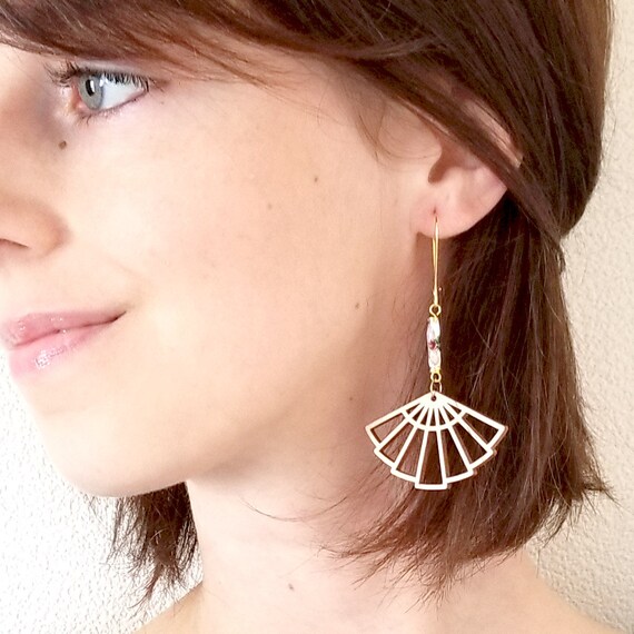 Wooden fan best sale earrings