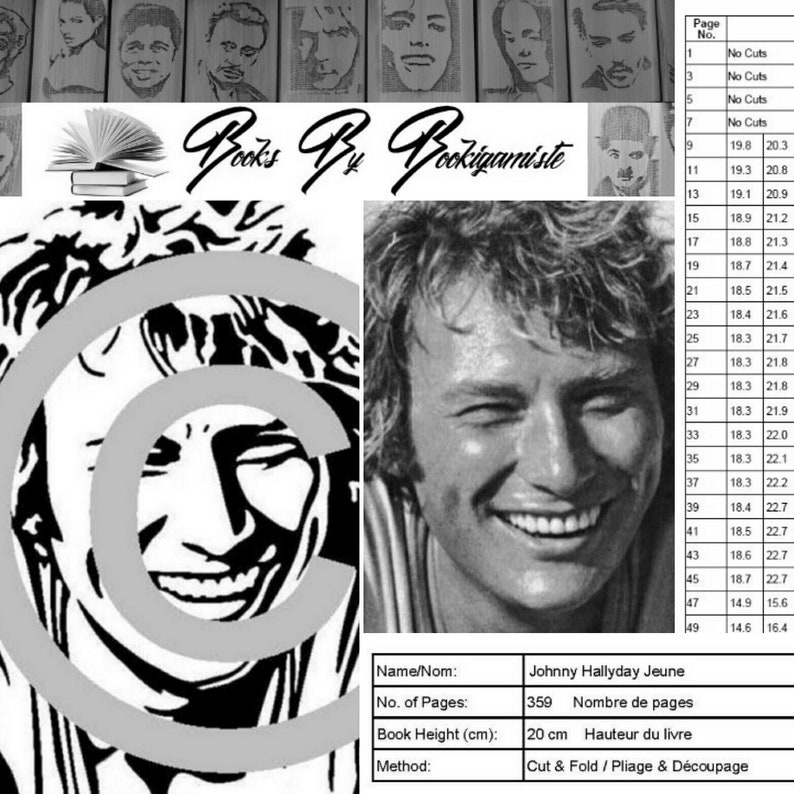 Johnny Hallyday Jeune Patron de livre pli\u00e9 d\u00e9coup\u00e9
