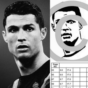 Puede incluir: Foto en blanco y negro de la cara de un hombre. La foto está recortada para mostrar solo la cara y los hombros del hombre. El hombre está mirando directamente a la cámara con una expresión seria. La foto está en una cuadrícula con otras fotos y una tabla con números.