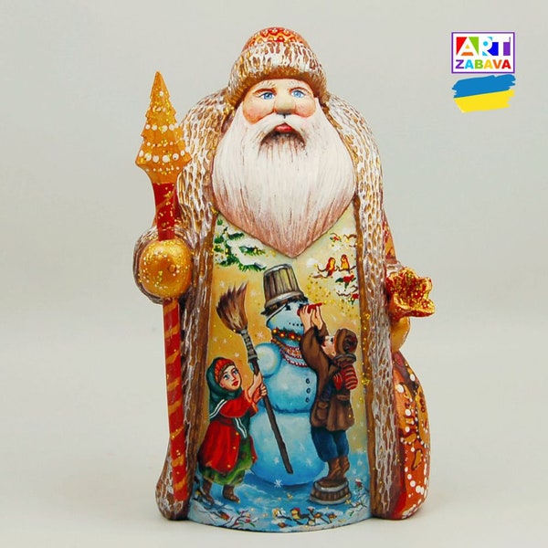 6" Beautiful Hand carved and painted in details Father Frost with small Bag - Ukraine Santa Claus