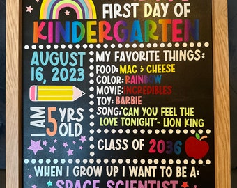 Custom First Day of Kindergarten Sign, First Day of Kindergarten ...