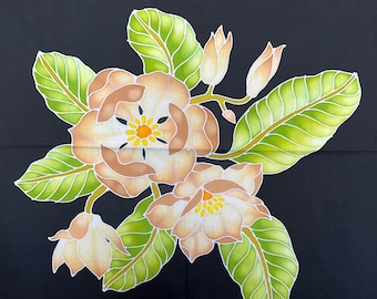 Magnolia Batik Art Panels, 22" x 22" - Hand Painted, One of a Kind