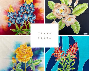 Texas  Flora Batik Square Art Panels - One of a Kind