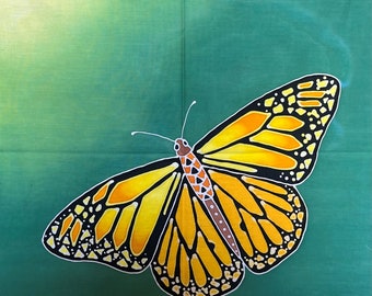 Monarch Butterfy Batik Art Panels, 22" x 22" - Hand Painted, One of a Kind