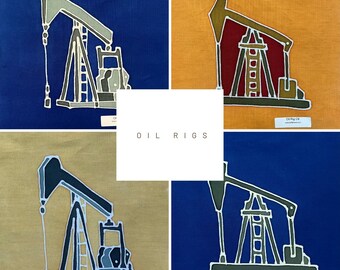 Oil Rig Mini Batik Art Panels - Hand Painted, One of a Kind