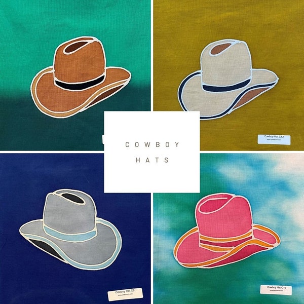 Cowboy Hats  Mini Batik Art Panels - Hand Painted, One of a Kind