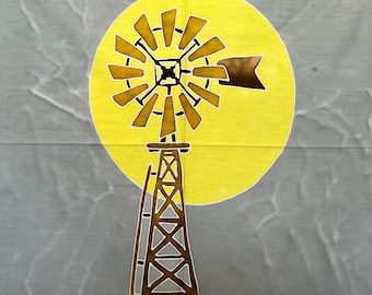 Texas Windmill Batik Art Panels, 22" x 22" - Hand Painted, One of a Kind