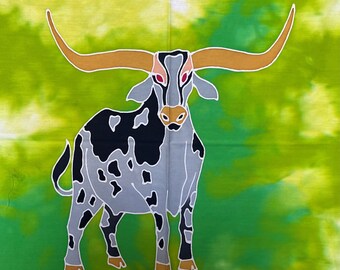 Texas Longhorn Batik Art Panels, 22" x 22" - Hand Painted, One of a Kind