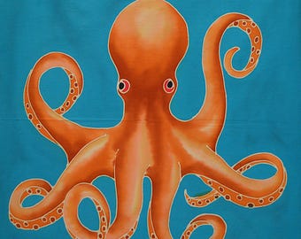 Octopus & Squid  Batik Art Panels, 22" x 22" - Hand Painted, One of a Kind