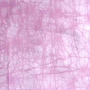 May include: A light pink fabric with a white, intricate pattern of lines and dots. The pattern resembles a spiderweb or a network of veins.