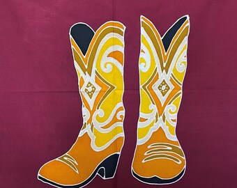 Cowboy Boots Batik Art Panels, 22" x 22" - Hand Painted, One of a Kind