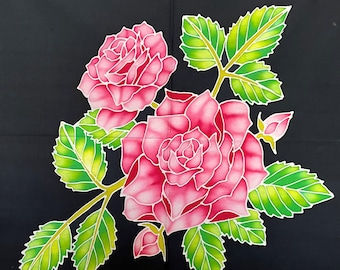 Tyler Rose Batik Art Panels, 22" x 22" - Hand Painted, One of a Kind