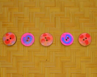 Painted Dot Coconut Shell Small Button Sets, Round, Hand Crafted