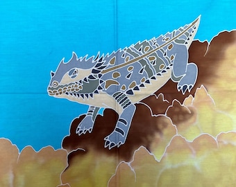 Horny Toad Batik Art Panels, 22" x 22" - Hand Painted, One of a Kind