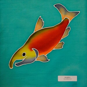 Salmon Batik Mini Art Panels, 8" x 8" - Hand Painted, One of a Kind